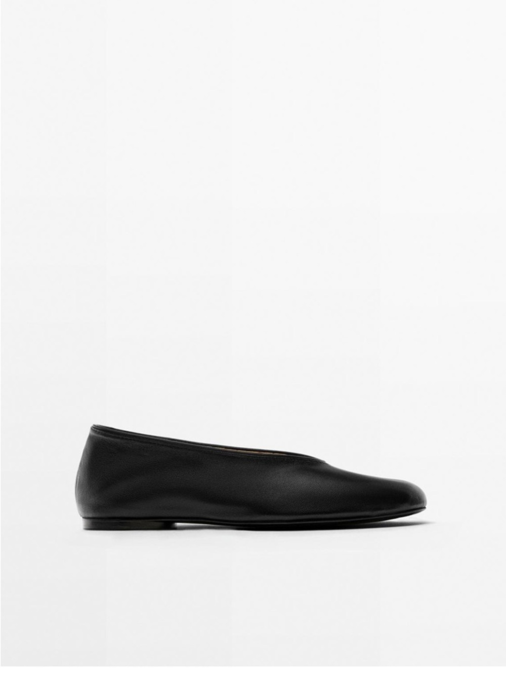 Massimo Dutti Black Leather Women's Ballet Flat